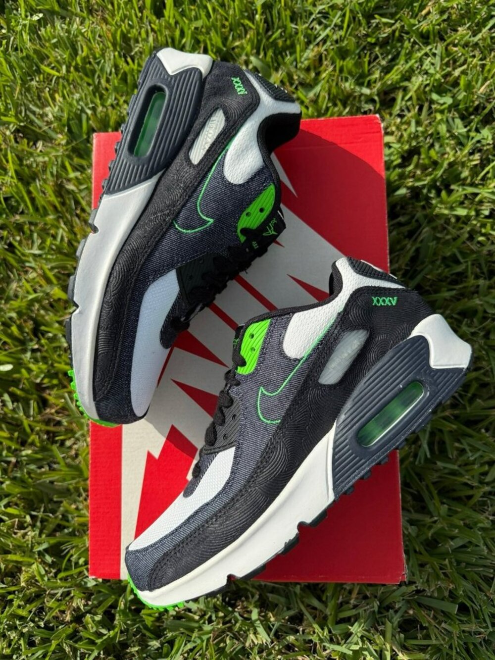 7Y | 8.5 WOMEN'S NIKE AIR MAX 90 WHITE VOLT NAVY DN4376-001 RUNNING SNEAKERS